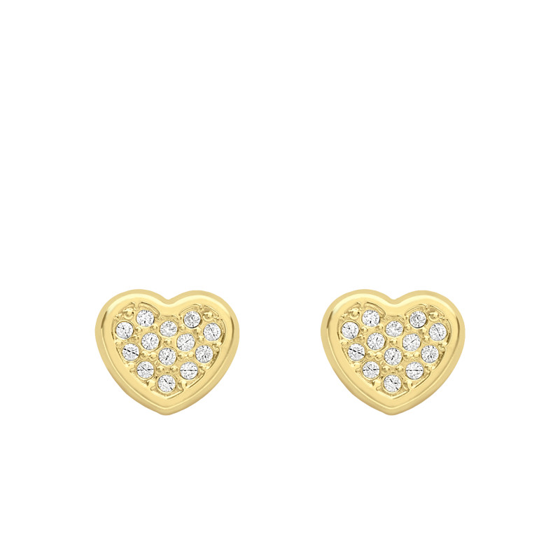 Boucles d'Oreilles Cœurs en Or Jaune 375 & Oxydes de Zirconium Blancs - Emanessence