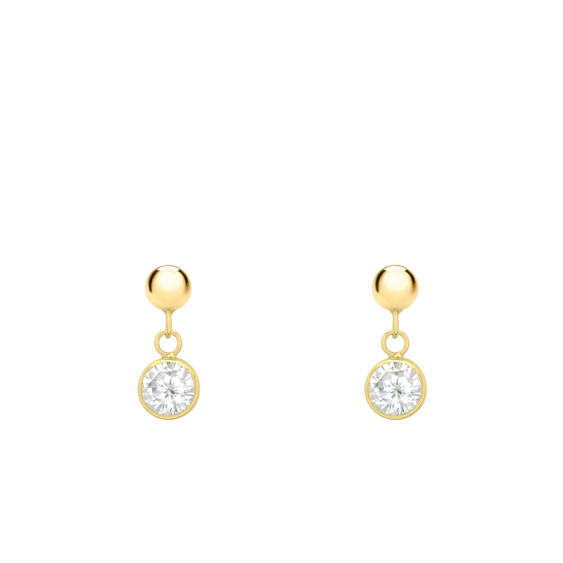 Boucles d'Oreilles Pendantes en Or Jaune 375 & Oxydes de Zirconium Blancs - Emanessence