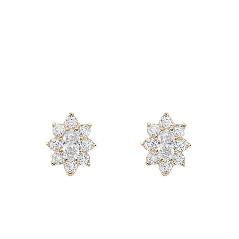 Boucles d'Oreilles Fleur en Or Jaune 375 & Oxydes de Zirconium Blancs - Emanessence