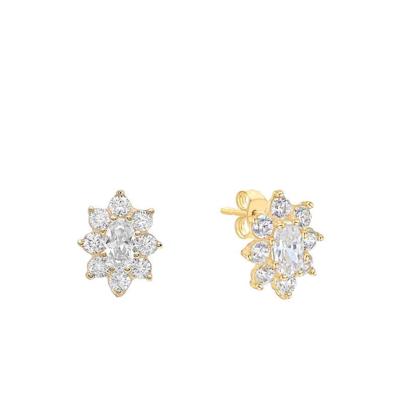 Boucles d'Oreilles Fleur en Or Jaune 375 & Oxydes de Zirconium Blancs - Emanessence