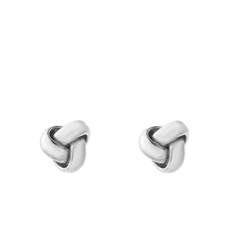Boucles d'Oreilles Noeud en Or Blanc 375, Diamètre 6 mm - Emanessence