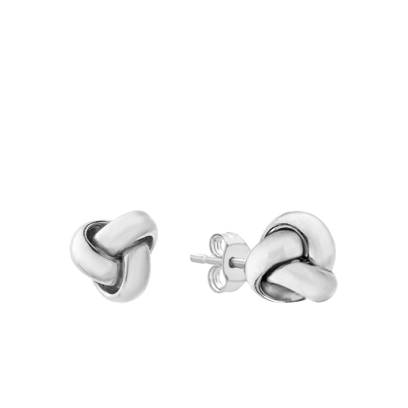Boucles d'Oreilles Noeud en Or Blanc 375, Diamètre 6 mm - Emanessence