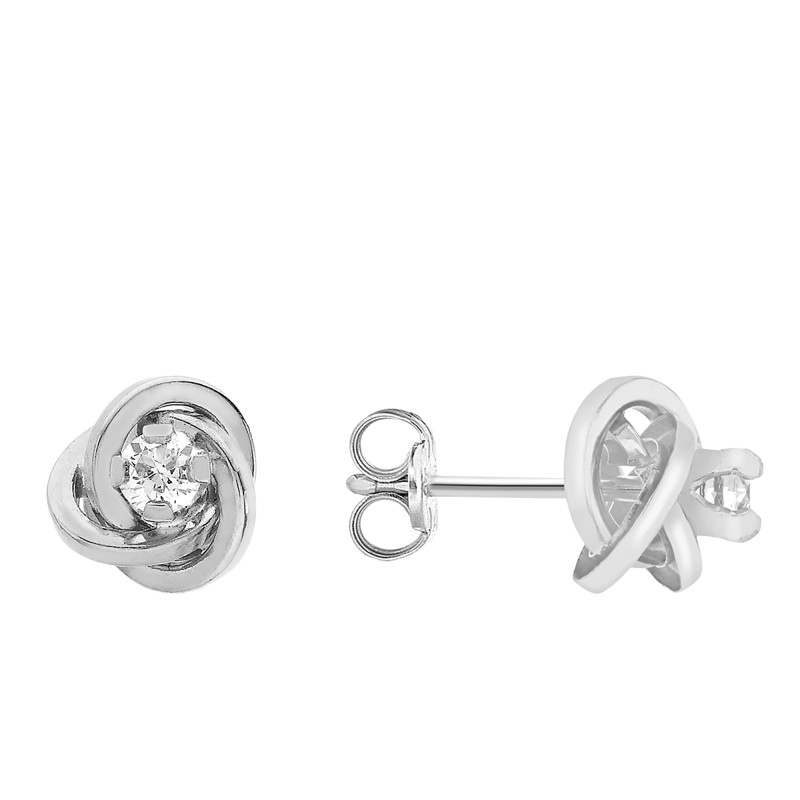 Boucles d'Oreilles Tourbillon en Or Blanc 375 & Oxydes de Zirconium - Emanessence
