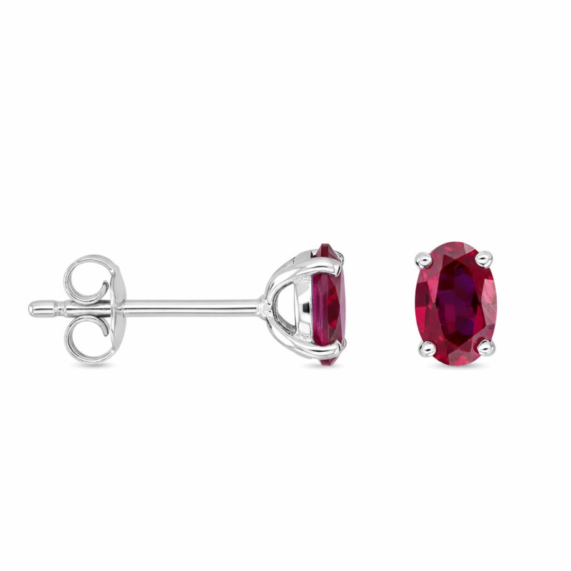 Boucles d'Oreilles en Or Blanc 750 & Rubis Ovale - Joelli