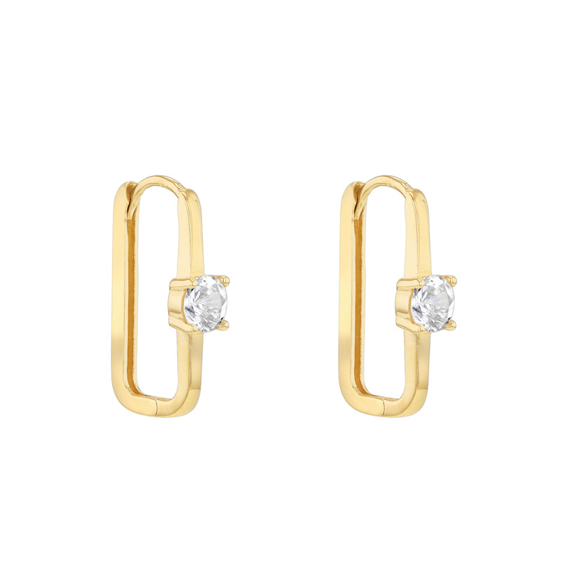 PROMO Créoles Rectangulaires en Or Jaune 375 & Oxydes de Zirconium - Emanessence OCARAT.COM BIJOUTERIE N°1