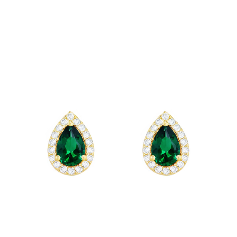 PROMO Boucles d'Oreilles en Or Jaune 375 & Oxydes de Zirconium Verts en Poire - Emanessence OCARAT.COM BIJOUTERIE N°1
