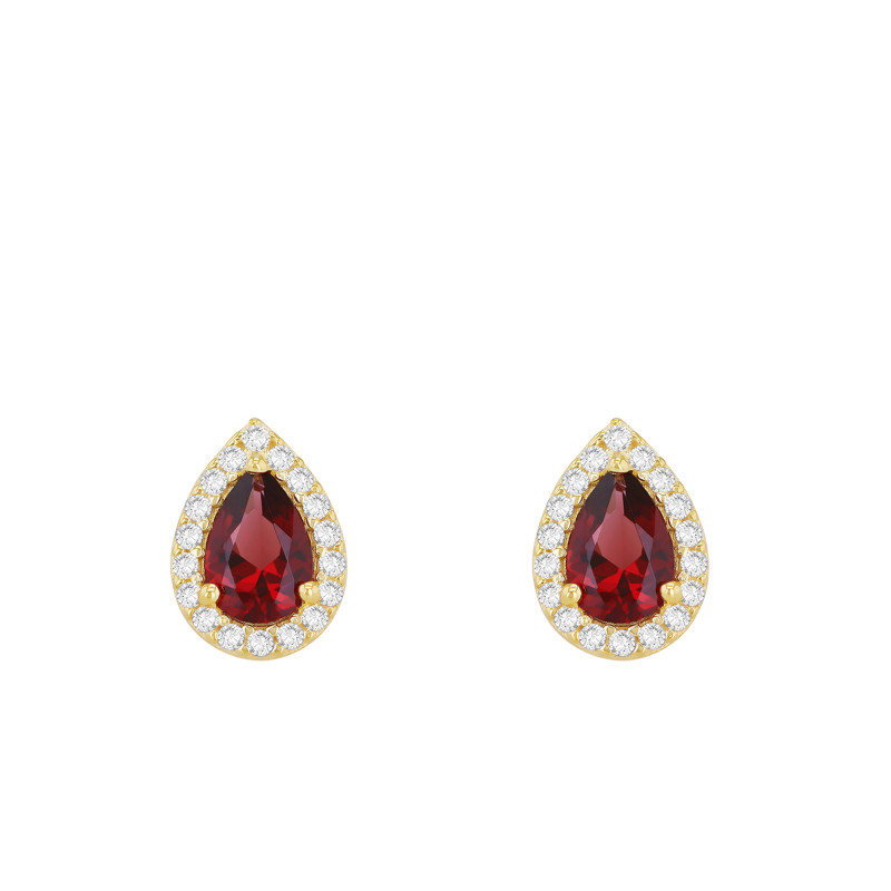PROMO Boucles d'Oreilles en Or Jaune 375 & Oxydes de Zirconium Rouges en Poire - Emanessence OCARAT.COM BIJOUTERIE N°1