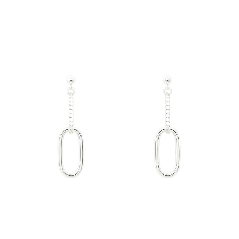 Boucles d'Oreilles Pendantes Chaîne & Motif Ovale en Argent 925 - Artemis