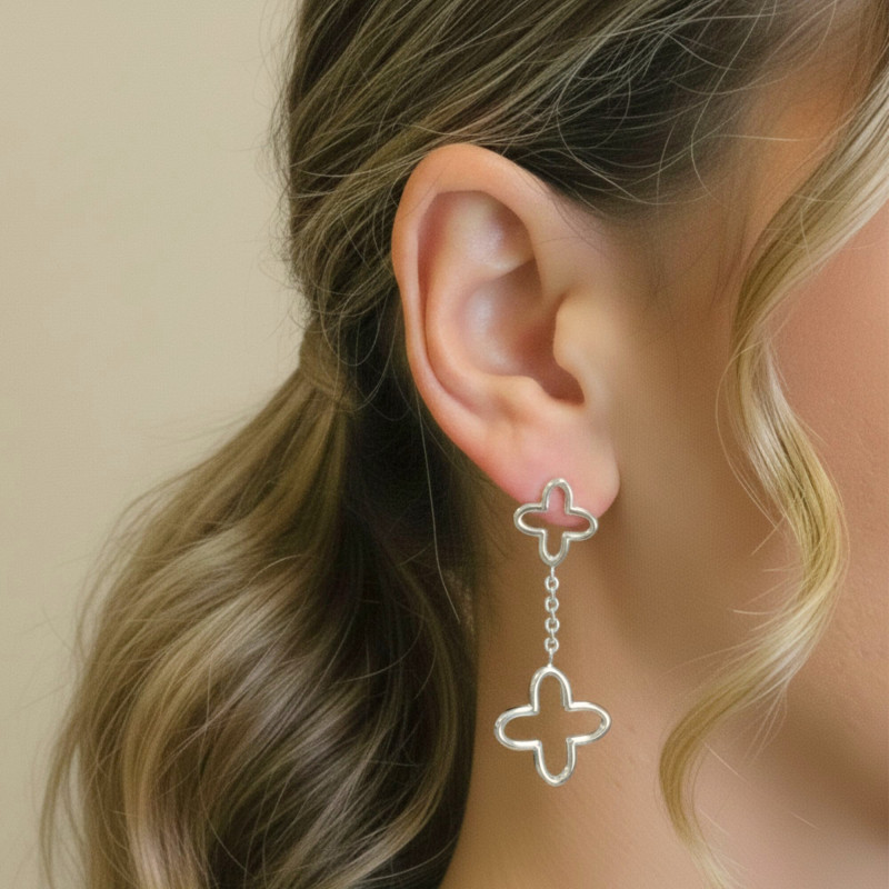 PROMO Boucles d'Oreilles Pendantes Double Trèfle en Argent 925 - Artemis OCARAT.COM BIJOUTERIE N°1