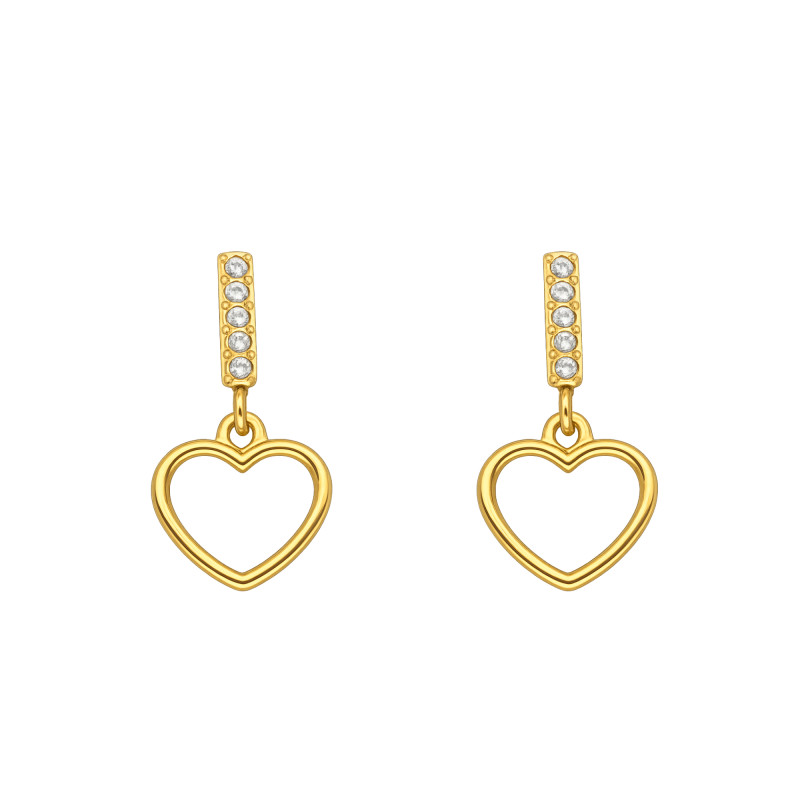 Boucles d'Oreilles Pendantes Coeur en Or jaune 375 & Oxydes de Zirconium - Emanessence