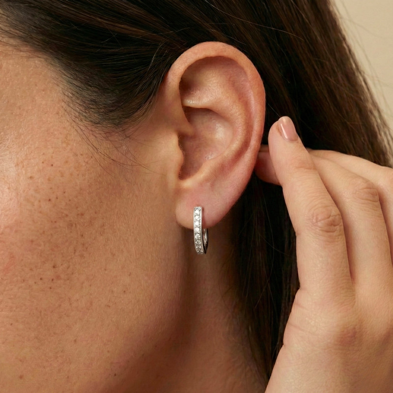 Boucles d'Oreilles en Or Blanc 375 & Diamants 0,13 ct - Divine