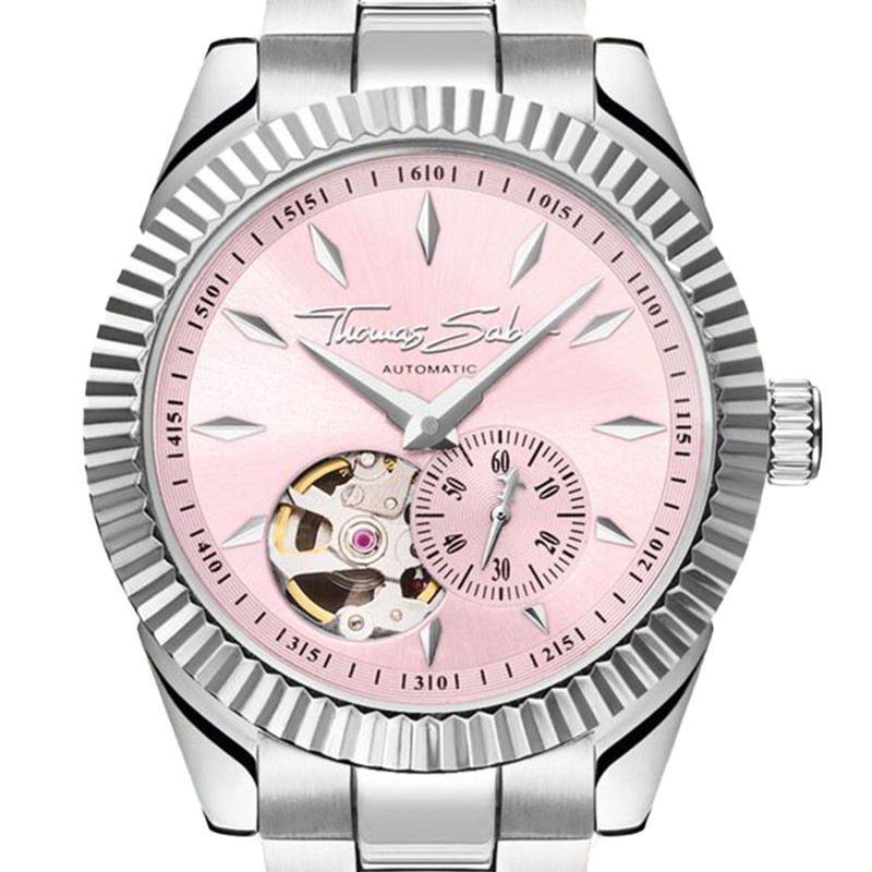 Montre automatique argentée de 36 mm avec cadran rose rebelle WA0418-201-204 - Thomas Sabo