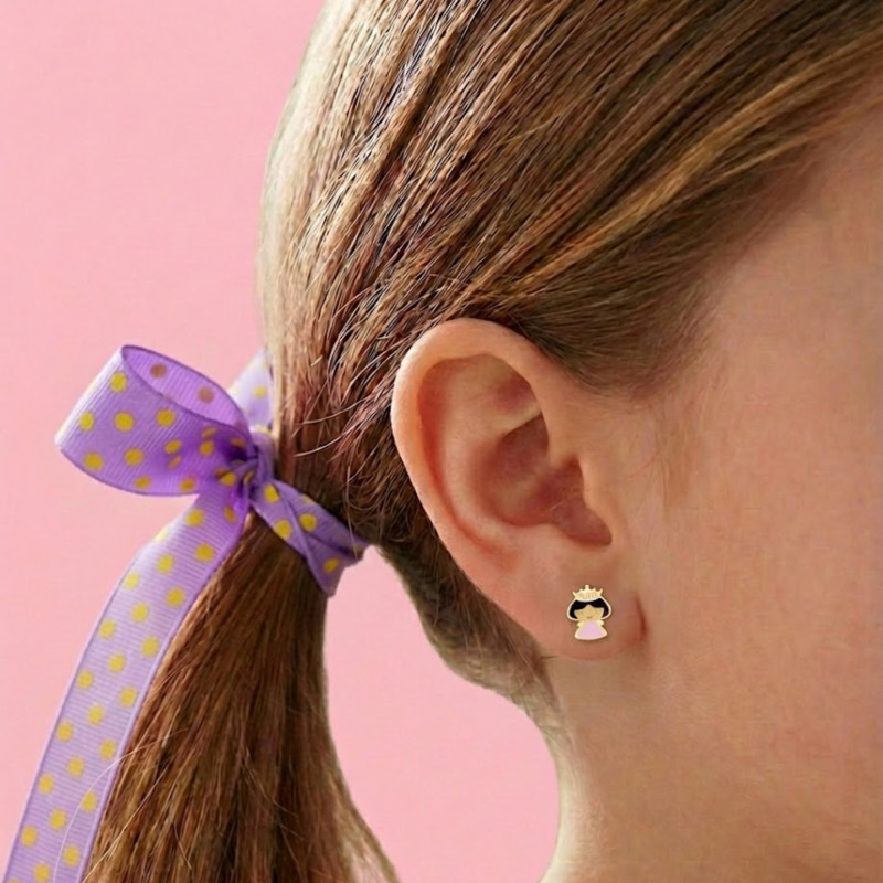Boucles d'Oreilles Princesse en Or Jaune & Email - Bambins