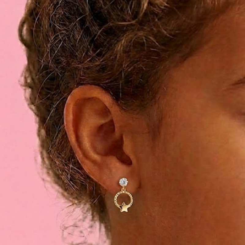 Boucles d'Oreilles Cercle Etoile en Or Jaune & Oxyde - Bambins