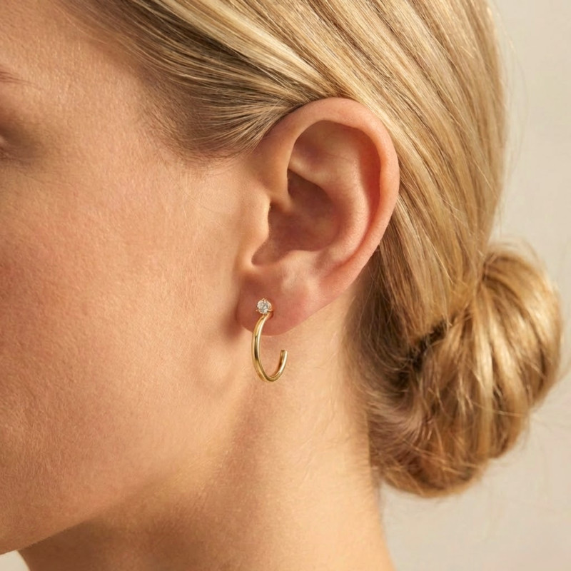 PROMO Boucles D'Oreilles Demi-Cercles Or Jaune 375 & Oxydes De Zirconium - Emanessence OCARAT.COM BIJOUTERIE N°1