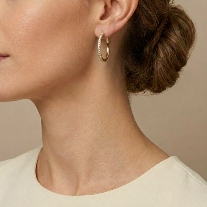 PROMO Boucles d'Oreilles Créoles en Or Jaune 375 & Oxydes de Zirconium, Diamètre 22 mm - Emanessence OCARAT.COM BIJOUTERIE N°1