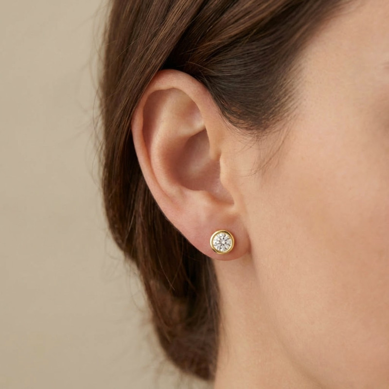 Boucles d'Oreilles Diamants de Synthèse Clos 2x0,25 ct en Or Jaune 375 ou 750 - Ocarat