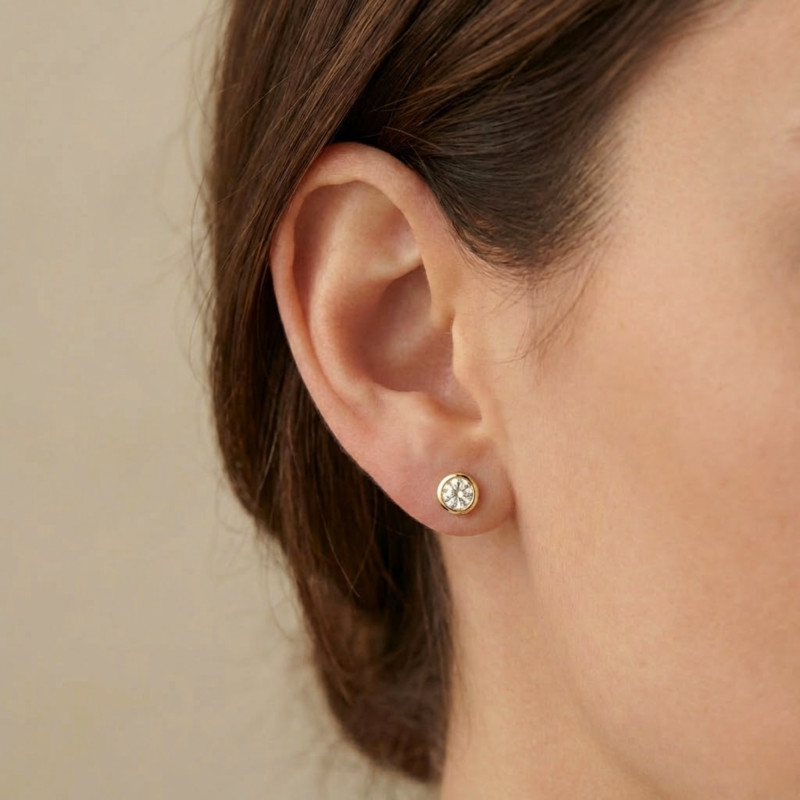 Boucles d'Oreilles Diamants de Synthèse Clos 2x0,20 ct en Or Jaune 375 ou 750 - Ocarat