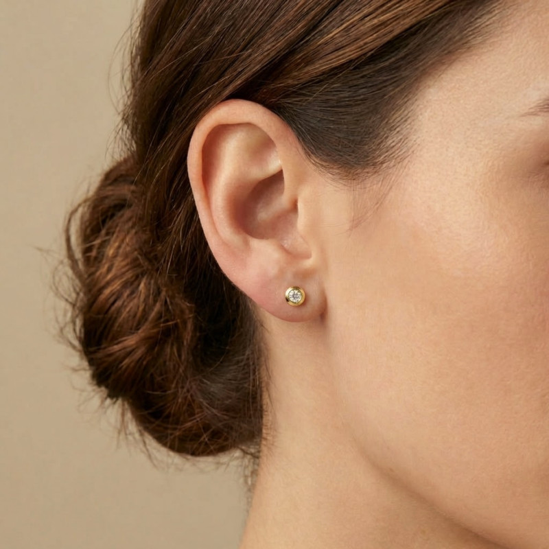 Boucles d'Oreilles Diamants de Synthèse Clos 2x0,15 ct en Or Jaune 375 ou 750 - Ocarat