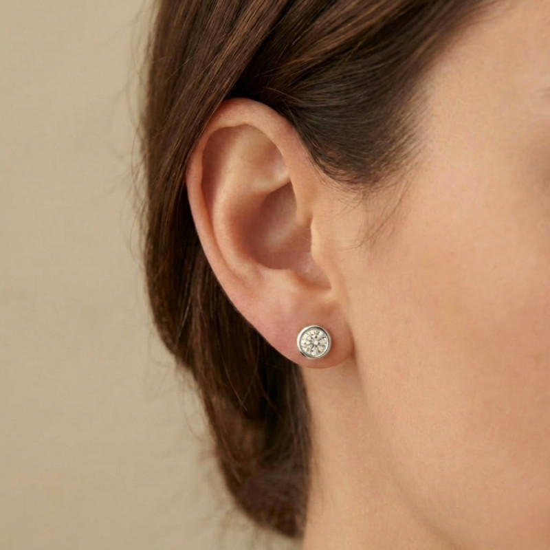 Boucles d'Oreilles Diamants de Synthèse Clos 2x0,25 ct en Or Blanc 375 ou 750 - Ocarat