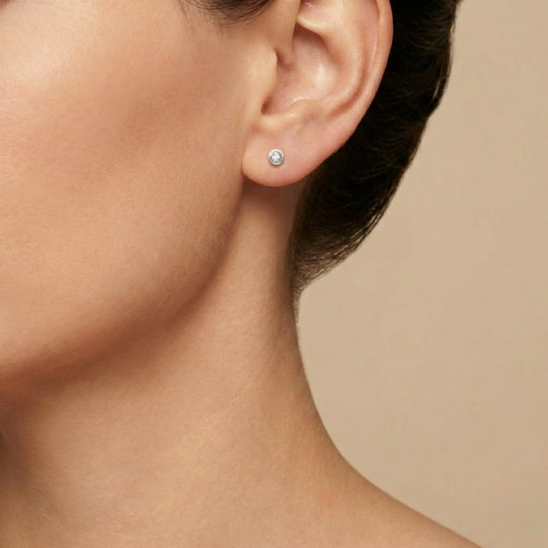 Boucles d'Oreilles Diamants de Synthèse Clos 2x0,05 ct en Or Blanc 375 ou 750 - Ocarat