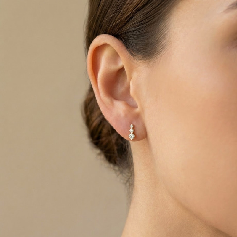 PROMO Boucles d'Oreilles Trilogy en Or Jaune 375 & Oxydes de Zirconium - Emanessence OCARAT.COM BIJOUTERIE N°1