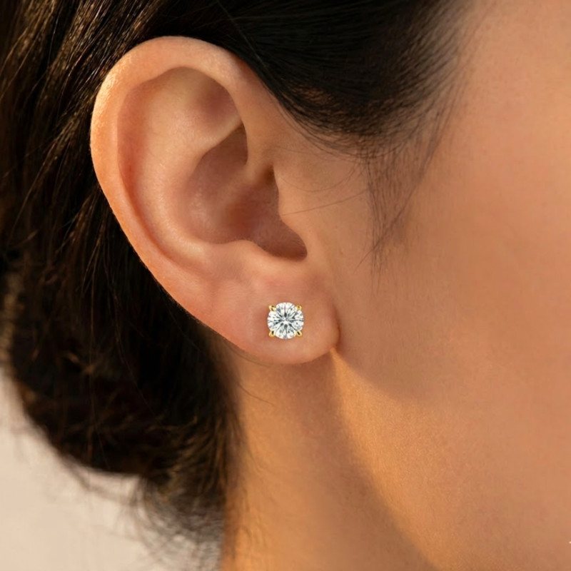 Boucles d'Oreilles Diamants de Synthèse 4 Griffes 2x0,50 ct en Or Jaune 375 ou 750 - Ocarat