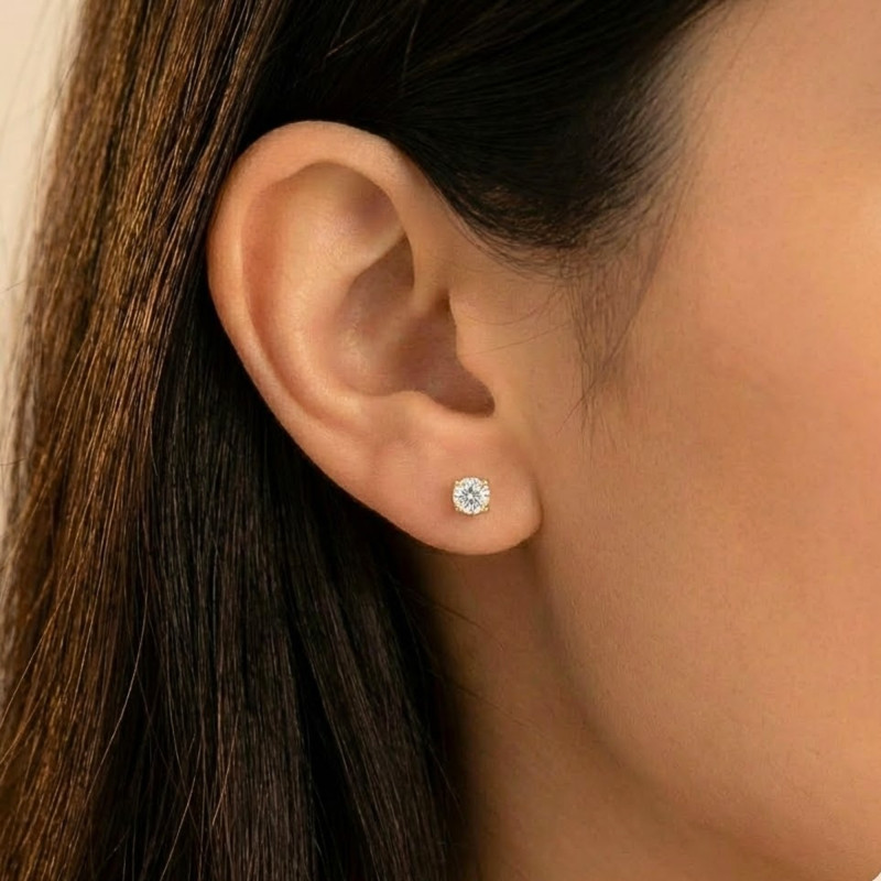 Boucles d'Oreilles Diamants de Synthèse 4 Griffes 2x0,30 ct en Or Jaune 375 ou 750 - Ocarat
