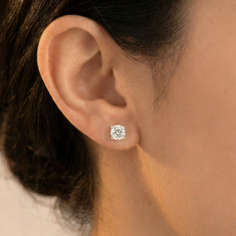Boucles d'Oreilles Diamants de Synthèse 4 Griffes 2x0,50 ct en Or Blanc 375 ou 750 - Ocarat