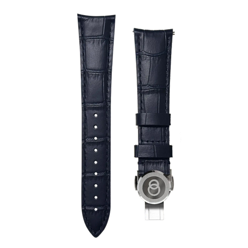 Bracelet de montre Cuir Caïman Bleu 20 x 16 mm - Beaubleu