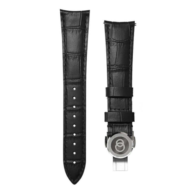 Bracelet de montre Cuir Caïman Noir 20 x 16 mm - Beaubleu