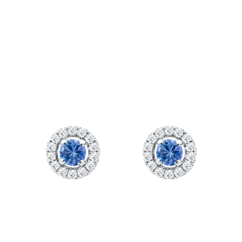 Boucles d'Oreilles Puces Saphirs de Ceylan & Diamants 2 x 0,10 ct en Or Blanc 750 - Aurora