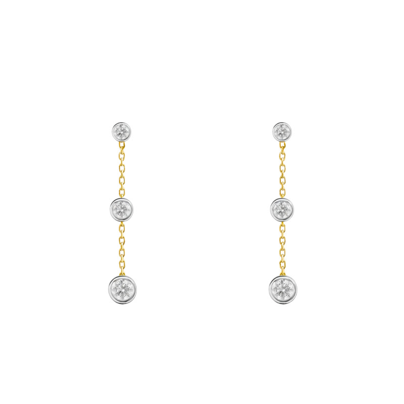 Boucles d'Oreilles Pendantes Diamants Clos 2 x 0,14 ct en 2 Ors 375 - Diamond Lady
