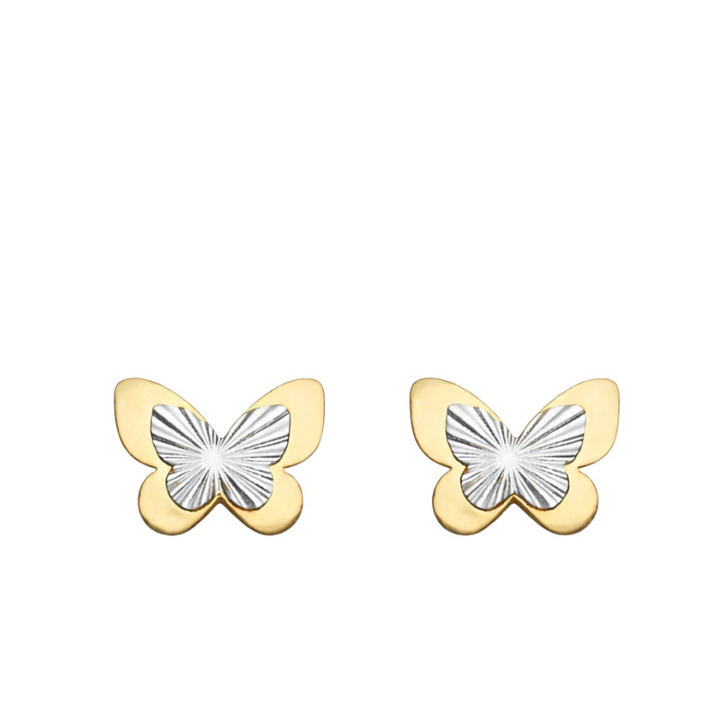 Boucles d'Oreilles Puces Papillon Striées en 2 Ors 375 - Ocarat