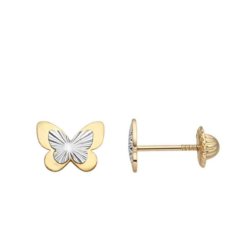 Boucles d'Oreilles Puces Papillon Striées en 2 Ors 375 - Ocarat