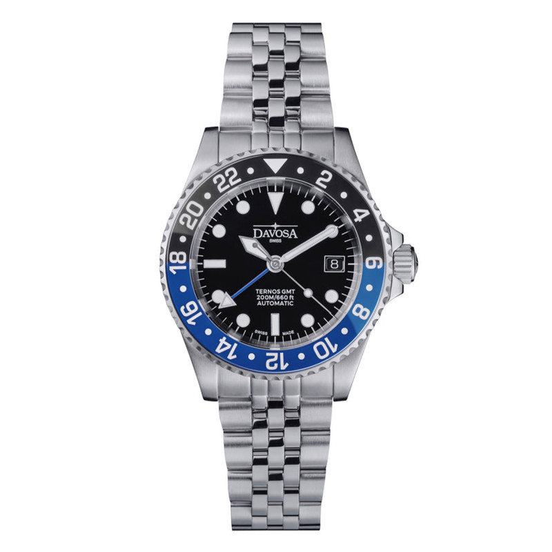 Montre Ternos Diver GMT Lunette noire et bleue - Davosa