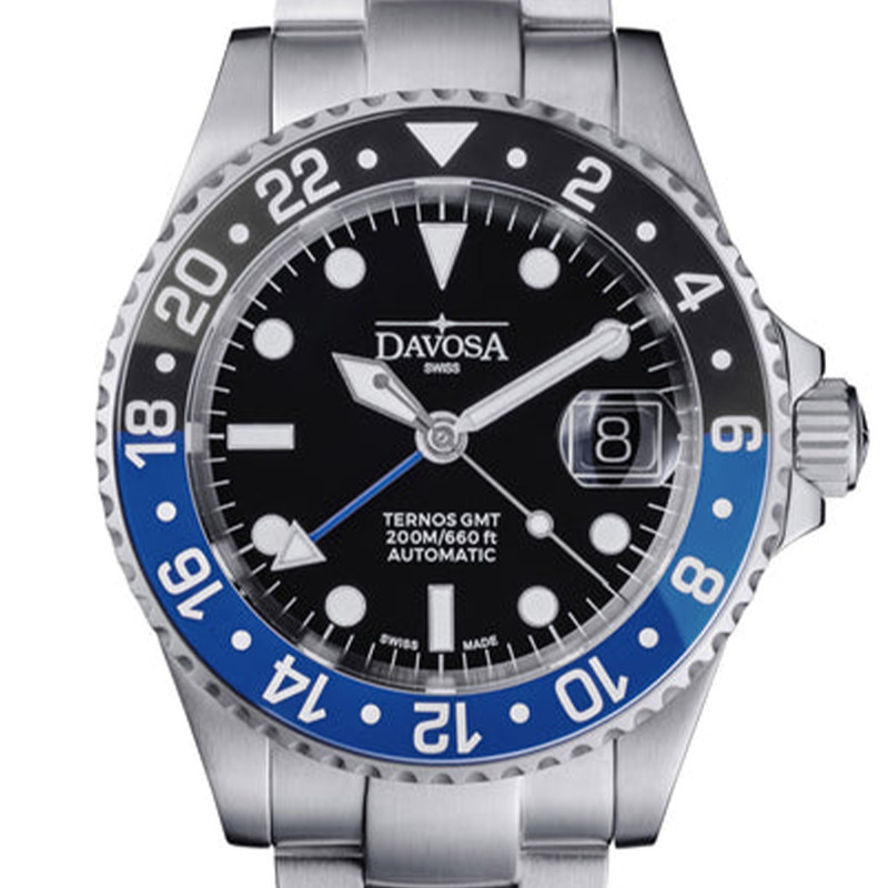 Montre Ternos Diver GMT Lunette noire et bleue - Davosa