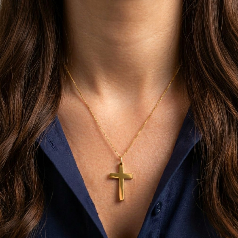Croix à Fil Carré en Or Jaune 750, Dimension 20 x 30 mm - Lucas Lucor