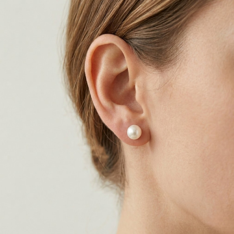 PROMO Boucles d'Oreilles Puces Perles d'Eau Douce Chine en Or Jaune 375, Diamètre 7 mm - Schmittgall OCARAT.COM BIJOUTERIE N°1
