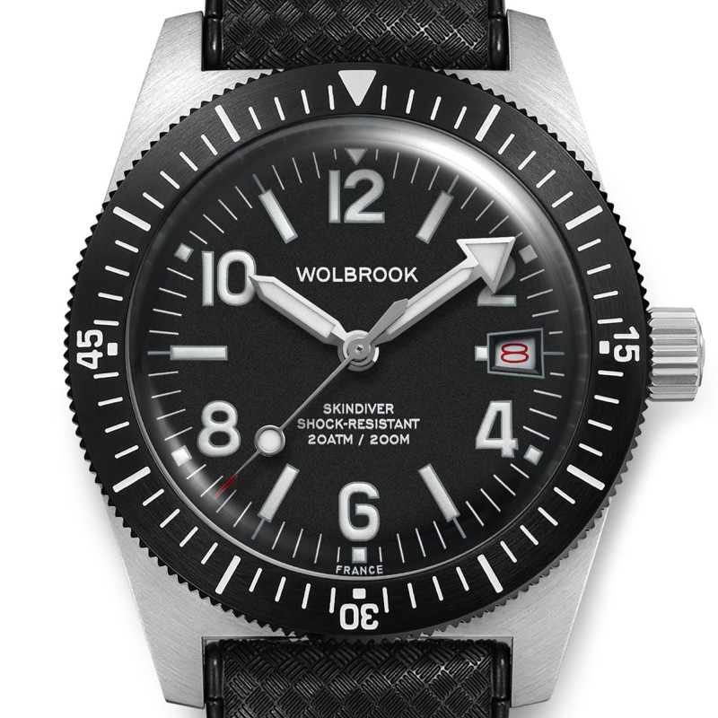 Montre de plongée automatique Skindiver 38 mm à chiffres pairs - Lume Blanc - Wolbrook
