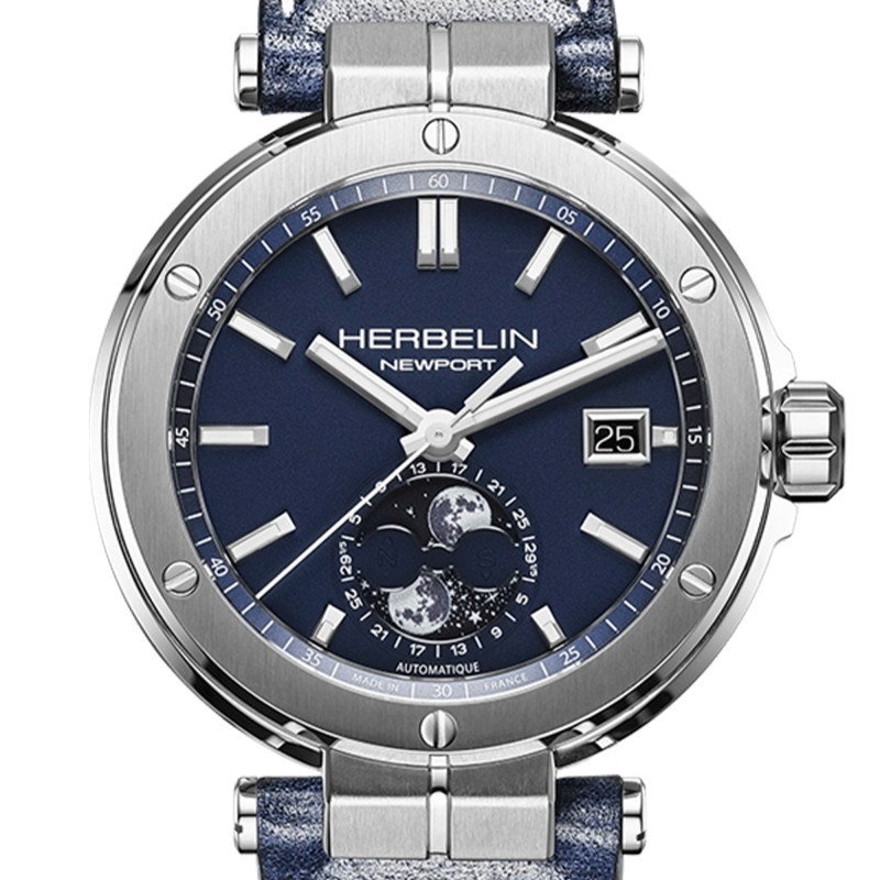 Montre Newport Auto Phase De Lune Bleu 2889A15LBL - Herbelin