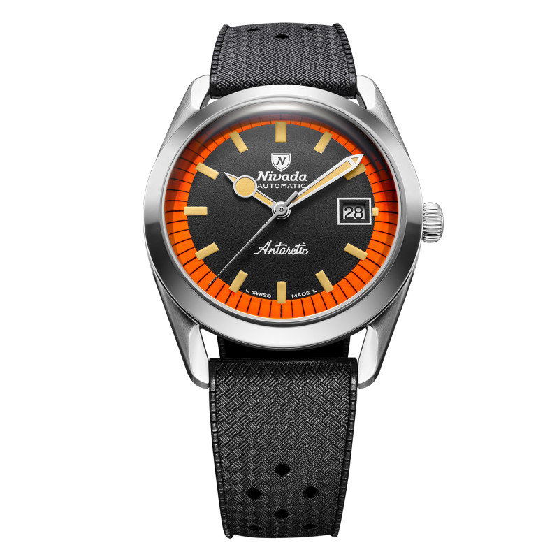 Montre Super Antarctic Black & Orange 38mm with date 32056A - Nivada Grenchen