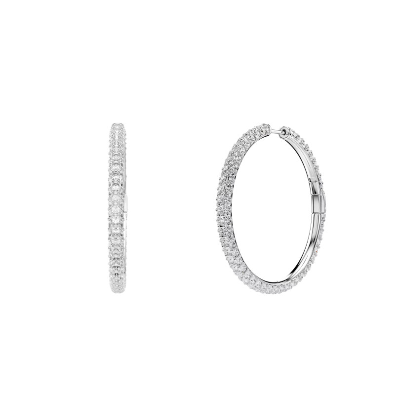 Boucles d'Oreilles Créoles Dextera en Métal & Cristaux Blancs, Diamètre 35 mm - 5754156 - Swarovski