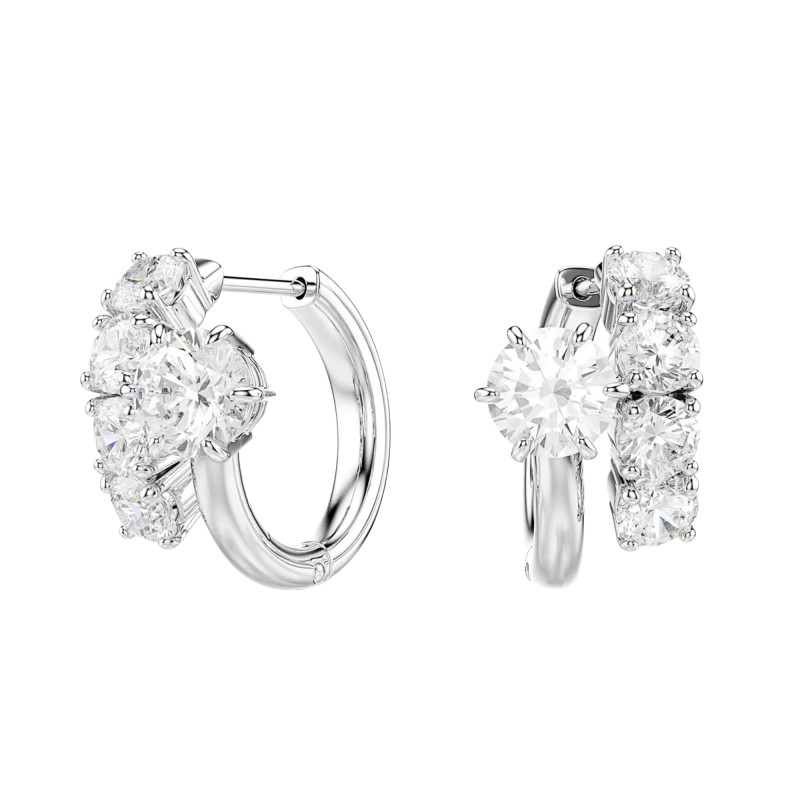 Boucles d'Oreilles Créoles Matrix en Métal Rhodié & Oxydes de Zirconium, Diamètre 15 mm - 5753572 - Swarovski