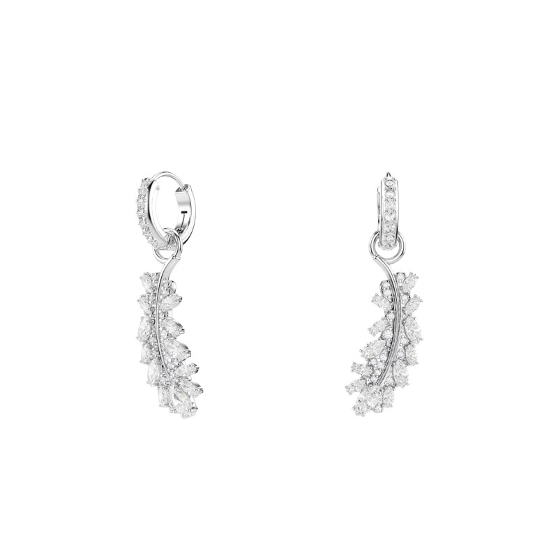 Boucles d'Oreilles Pendantes Vienna Plumes en Métal Rhodié & Cristaux Blancs - 5754272 - Swarovski