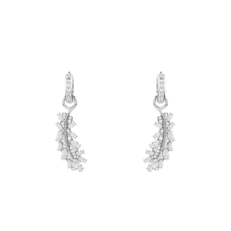 Boucles d'Oreilles Pendantes Vienna Plumes en Métal Rhodié & Cristaux Blancs - 5754272 - Swarovski