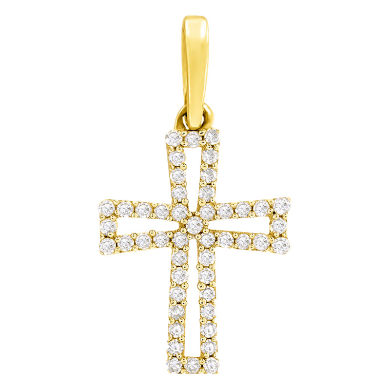 Pendentif Croix Ajourée en Or Jaune 375 & Diamants 0,12 ct HSI - Lumiosa
