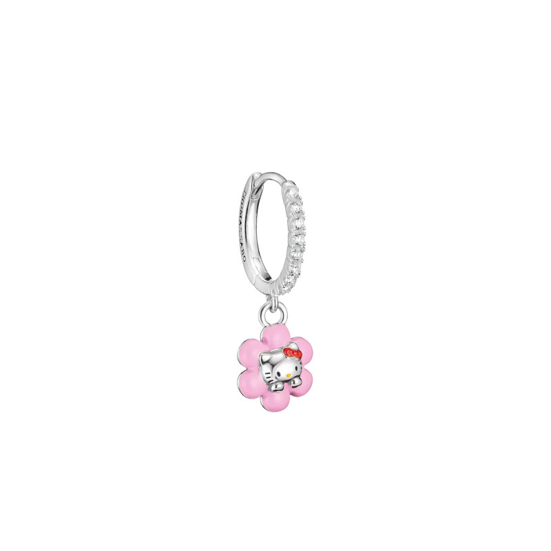 1 Boucle d'Oreille Créole Hello Kitty Fleur en Plaqué Argent, Émail & Oxydes de Zirconium - CR773-M06-7 - Thomas Sabo