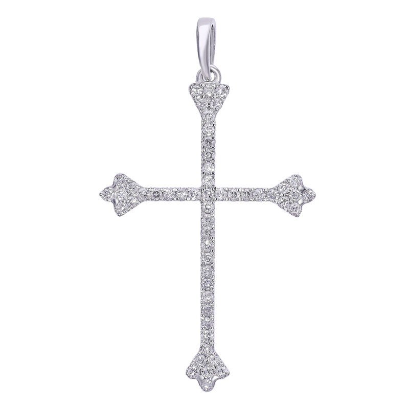 Pendentif Croix Fin en Or Blanc 375 & Diamants de Synthèse 0,23 ct - Lumiosa