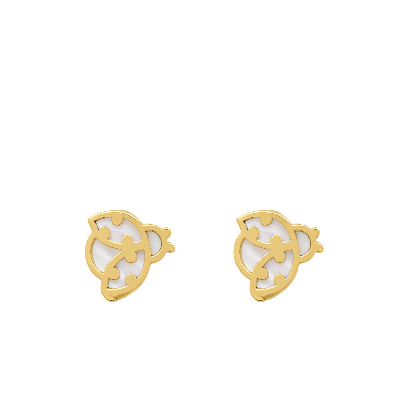 Boucles d'Oreilles Coccinelles en Or Jaune 375 & Nacre - Bambins